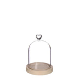 Glazen stolp met hartje, houten basis Ø12 h.16 cm - 1 stuk