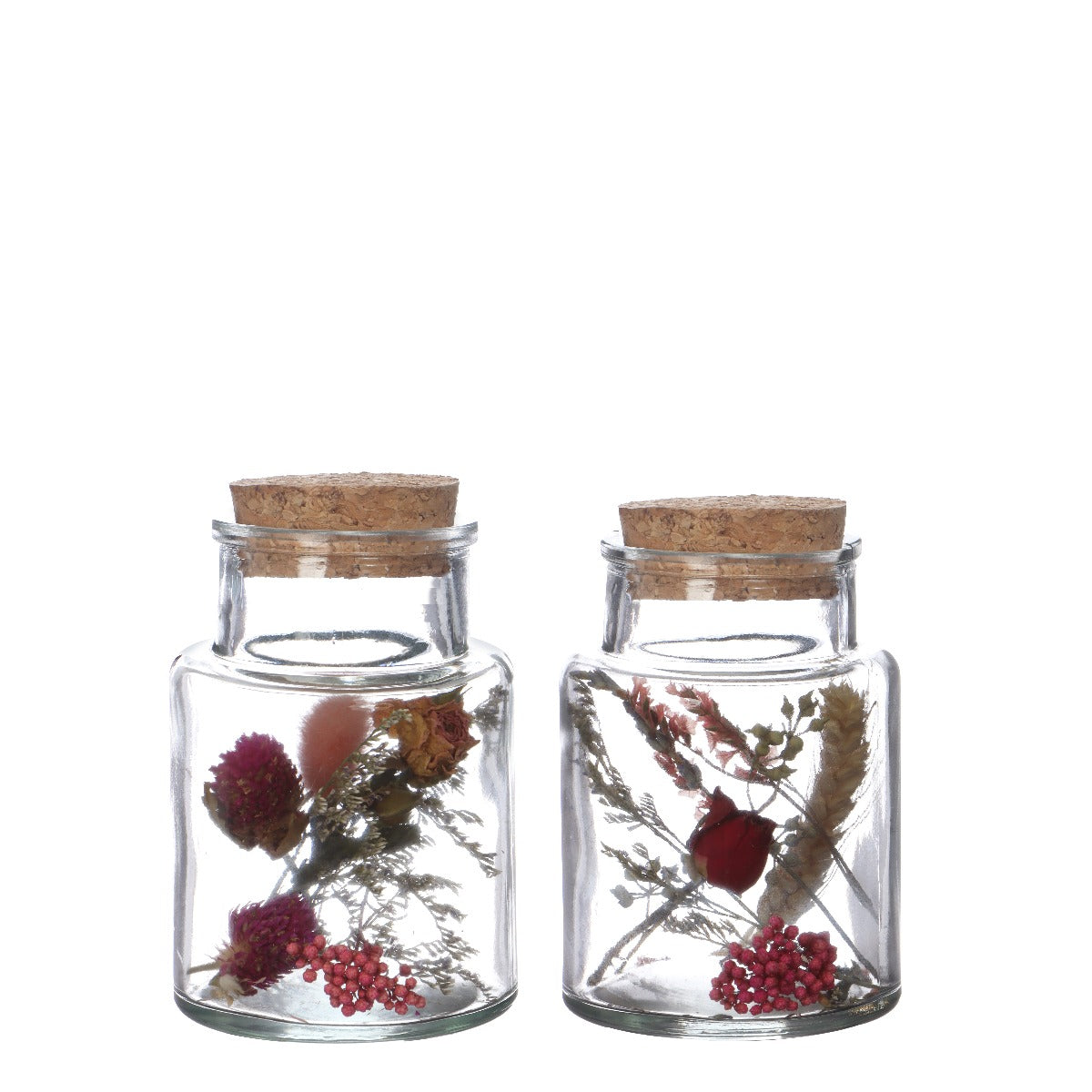 Glass medicine bottle with 2 different dried flowers Ø7cm (12 pcs.) [IFS