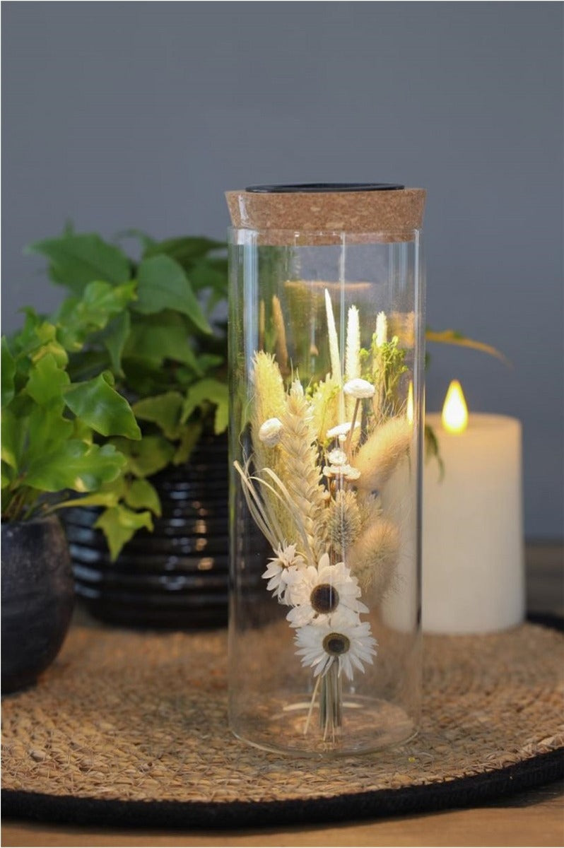 Reageerbuisje Ø80 h: 180 mm met licht + zonnepaneel kurk - 1 stuk