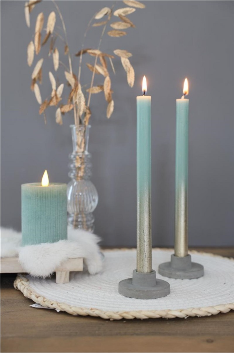 Dinner Kaarsen eucalyptus groen met Goude Spray Ø21/h. 250mm - 1 set