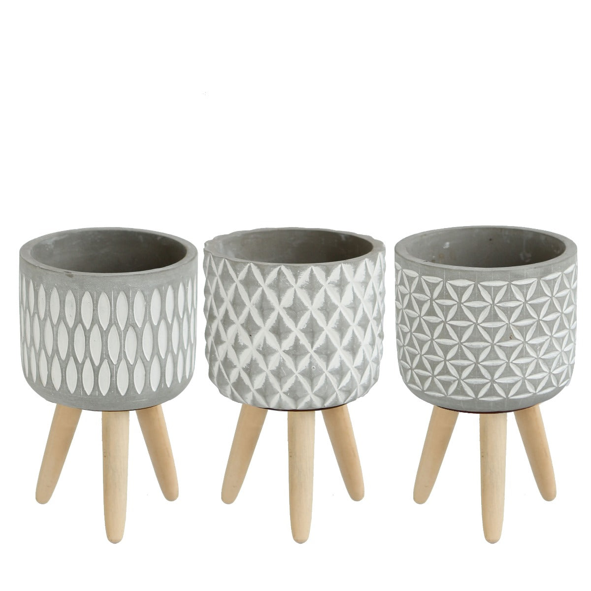 Plant pot Cement with wooden legs 18cm high 