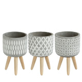 Plant pot Cement with wooden legs 18cm high 