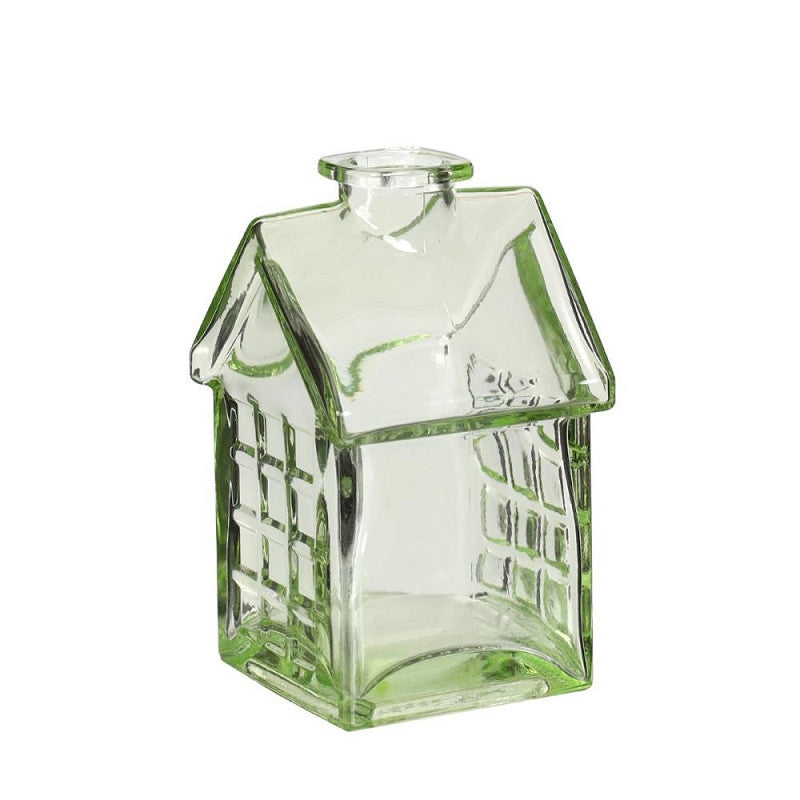 Glazen huisje lichtgroen l.7 b.7,5 h.12 cm - 12 stuks