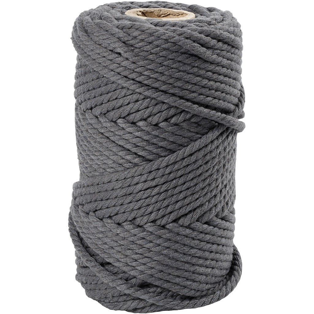 Macramé koord, grijs, L: 55 m, d: 4 mm, 330 gr - 1 rol