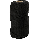 Macramé koord, zwart, L: 55 m, d: 4 mm, 330 gr - 1 rol