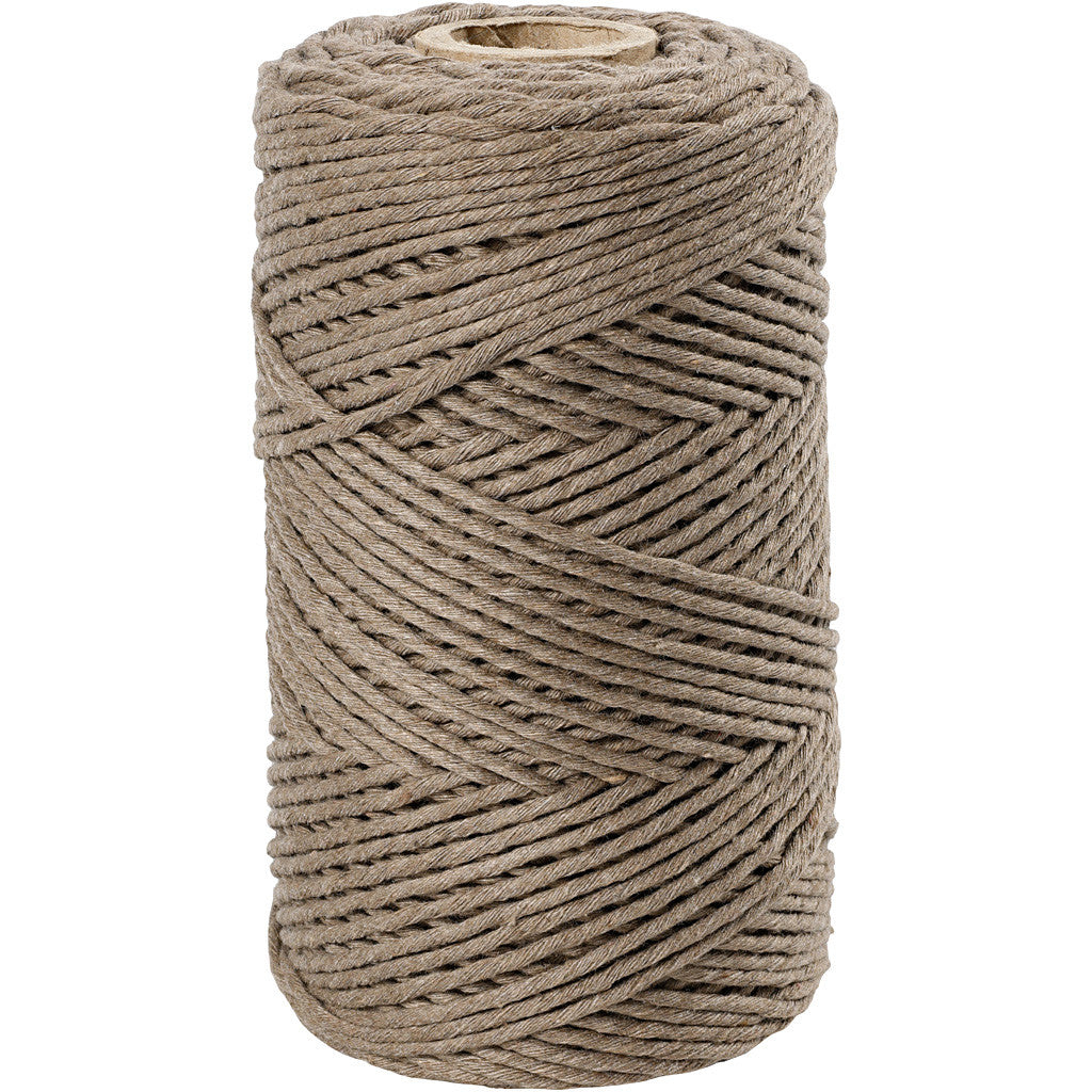 Macramé koord, lichtbruin, L: 198 m, d: 2 mm, 330 gr - 1 rol