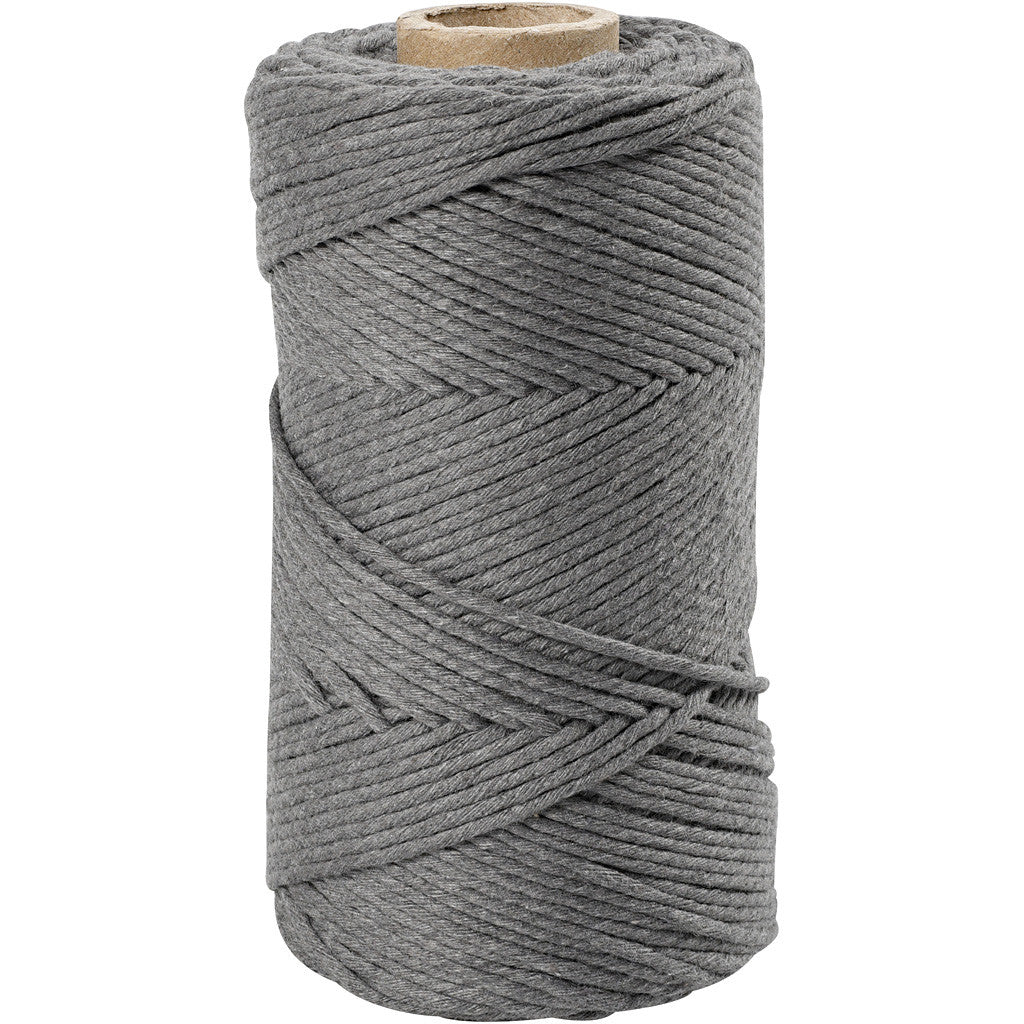 Macramé koord, grijs, L: 198 m, d: 2 mm, 330 gr - 1 rol