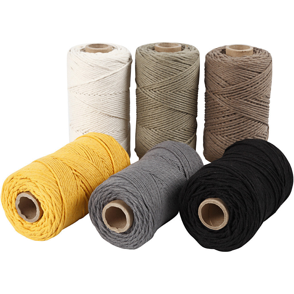 Macramé koord, diverse kleuren, d: 2 mm, 6x330 gr - 1 set