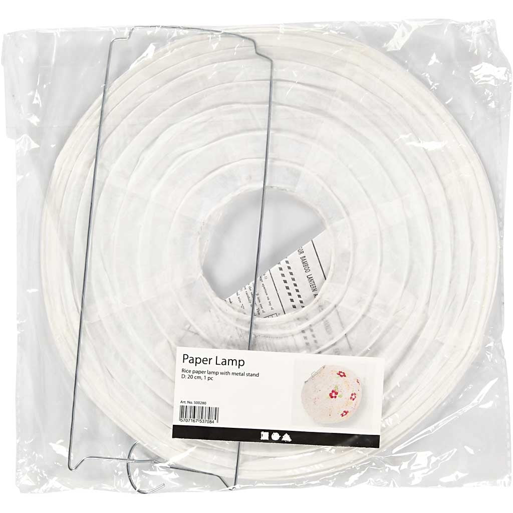 Papieren lamp, wit, Rond, d: 20 cm - 1 st