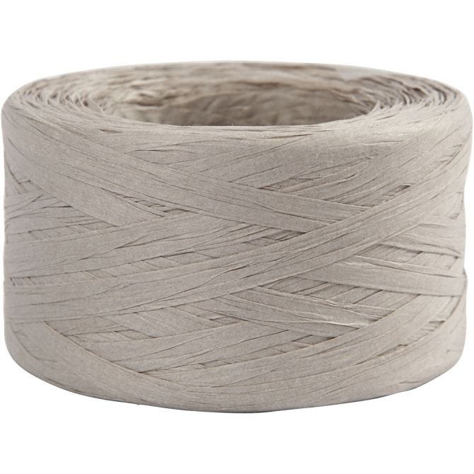 Papier raffia garen, lichtgrijs, B: 7-8 mm, 100m - 1 rol