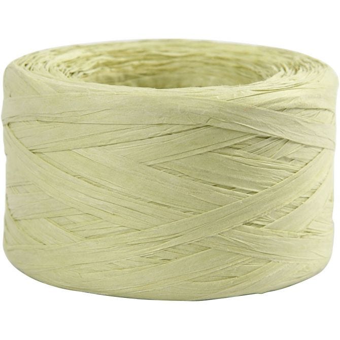 Papier raffia garen, lichtgroen, B: 7-8 mm, 100m - 1 rol