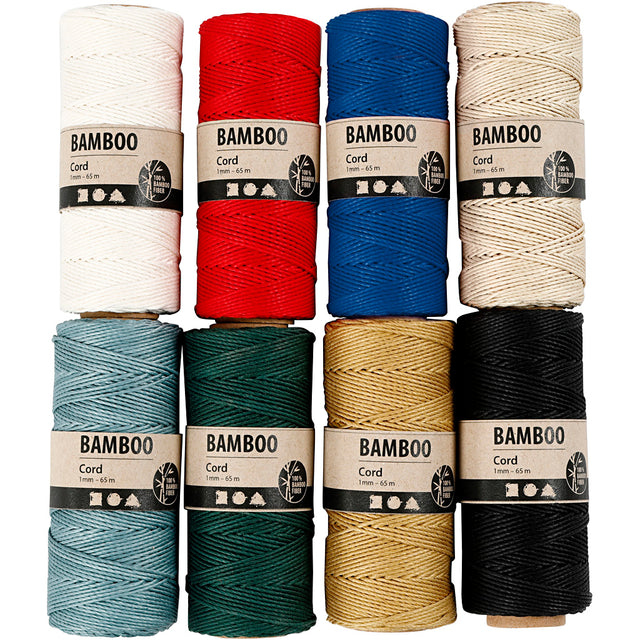 Bamboo Cord, assorted colours, thickness 1 mm, 65 mtr 
