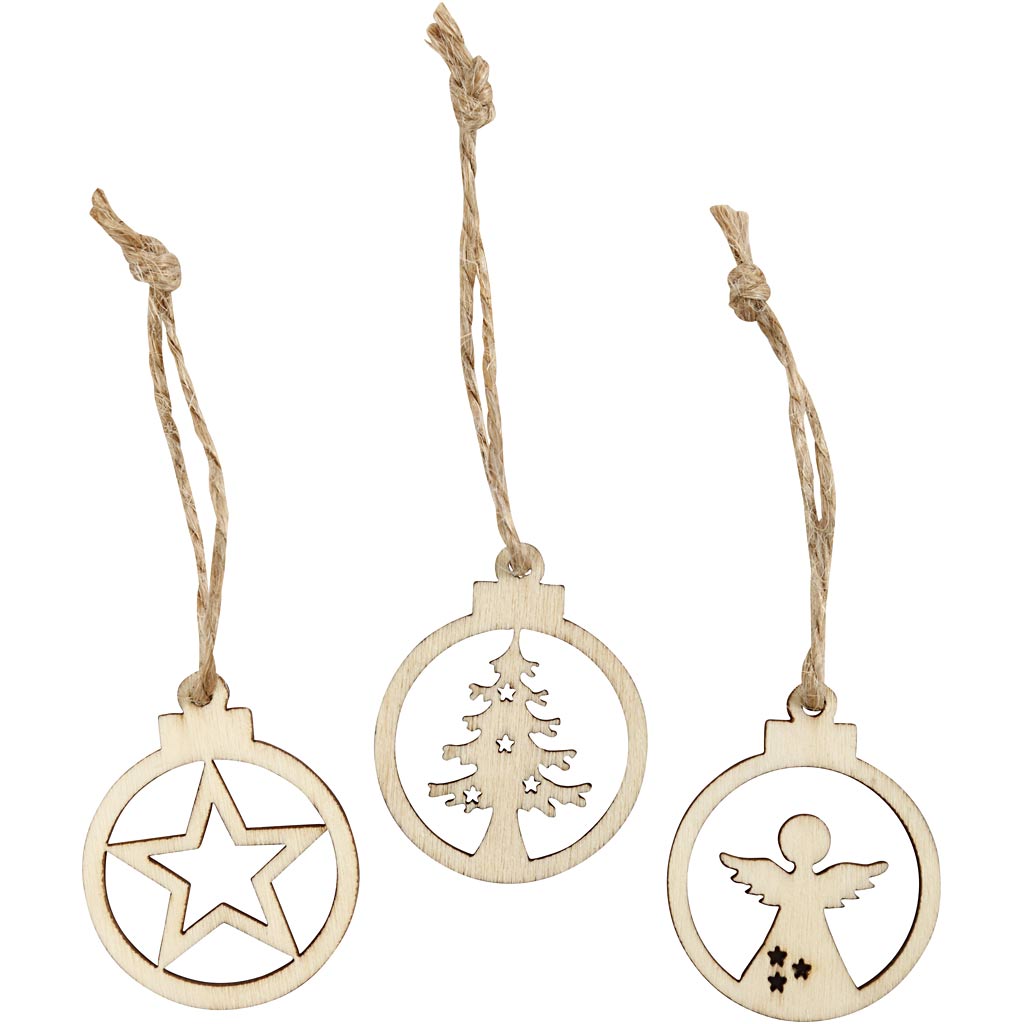 Hangende kerstdecoratie, d: 3 cm, dikte 2,7 mm - 24 st