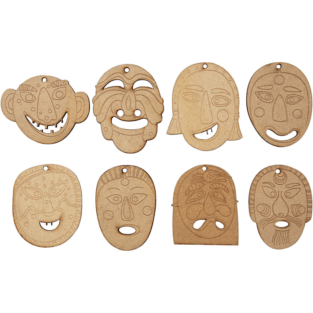 Decoratie Maskers om op te hangen, 5,5-7 cm, 4 mm, mdf, 24 st