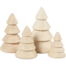 Kerstboom, H: 3,3+4,3+5,3+6,3 cm, 2,3+3+3,2+4 cm - 4 st