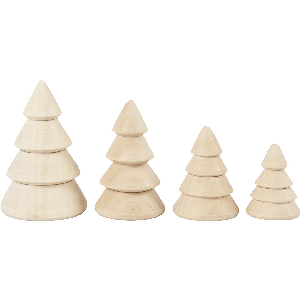 Kerstboom, H: 3,3+4,3+5,3+6,3 cm, 2,3+3+3,2+4 cm - 4 st