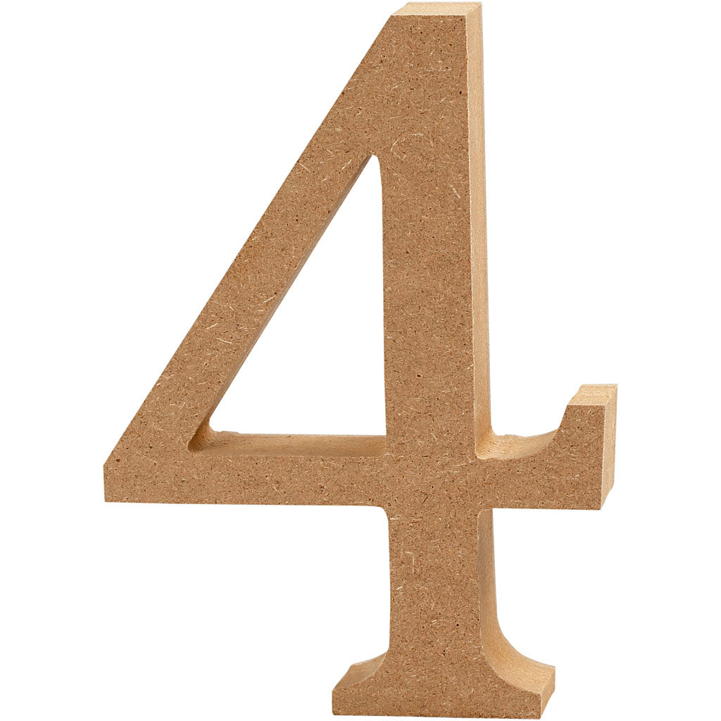 Nummer, 4, H: 13 cm, 2 cm, mdf - 1 st