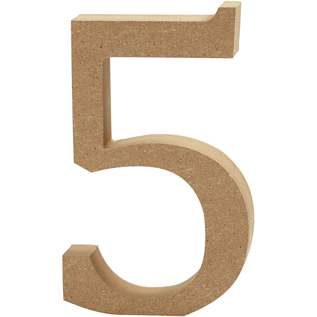 Nummer, 5, H: 13 cm, 2 cm, mdf - 1 st