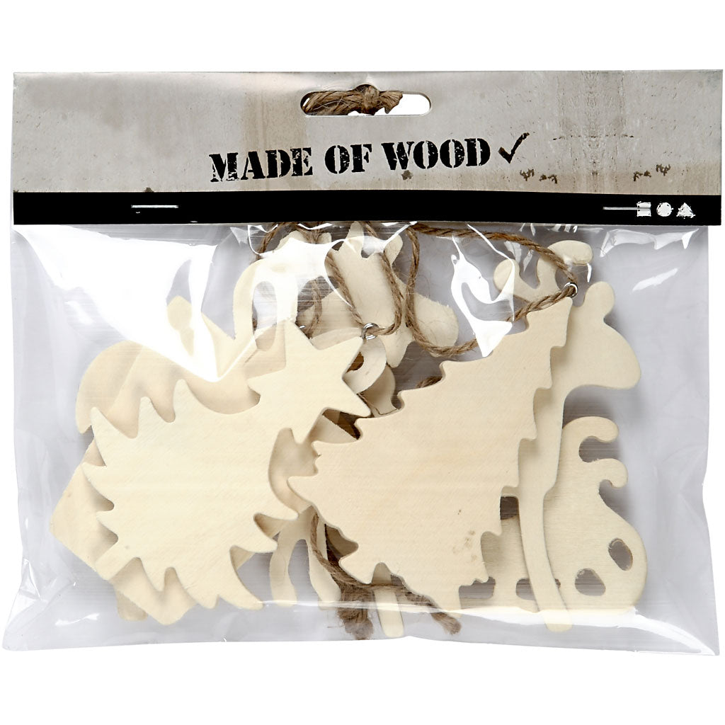 kerst Ornamenten, 7-9 cm, 4 mm, triplex - 6 st