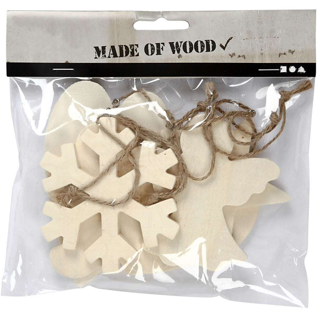 Kerst Ornamenten, 9-11 cm, 4 mm, triplex - 6 st