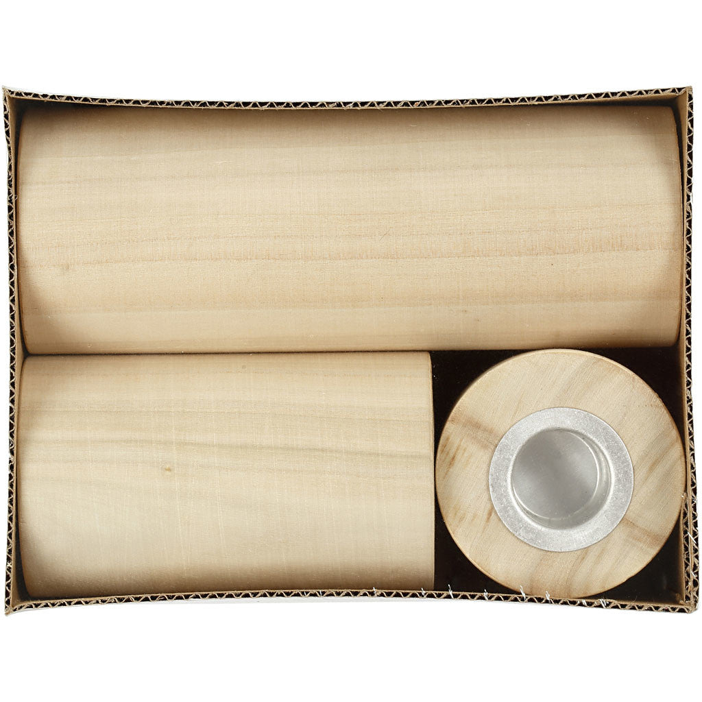 Houten Kaarsenhouder 145x90x65 mm - D: 23 mm Populier Hout - 3 st