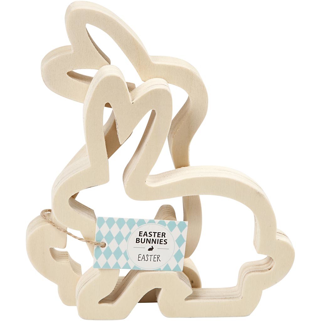 Houten Decoratie Hazen, H: 14 cm, D: 2 cm, B: 13 cm, triplex - 2 st