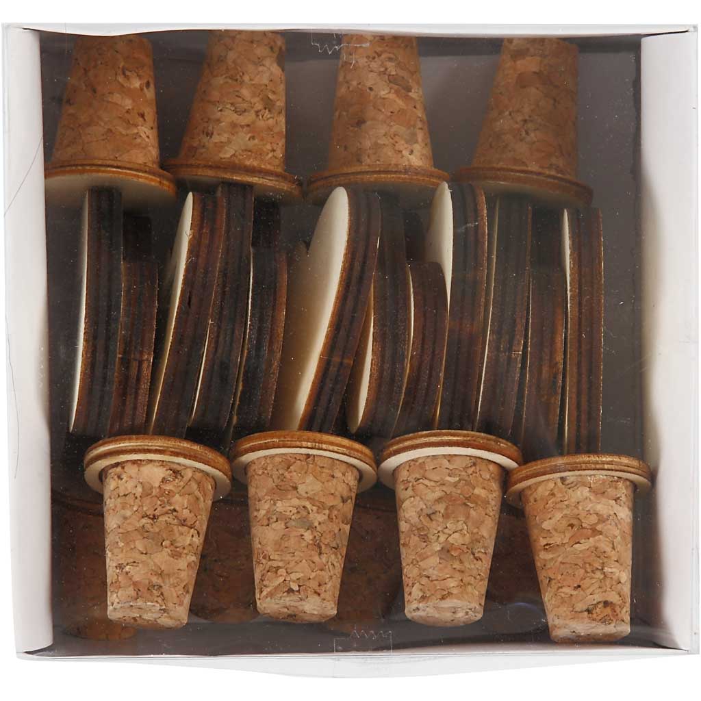 Houten Flessenkurk, H: 9 cm, 15-20 mm, Triplex - 12 st
