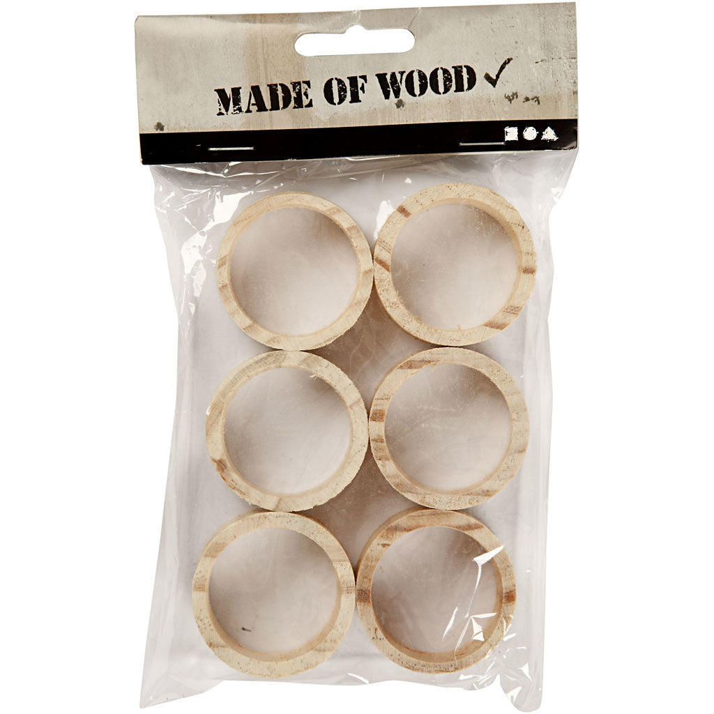 Houten Servet ringen, B: 20 mm, 35 mm, Dennenhout - 6 st