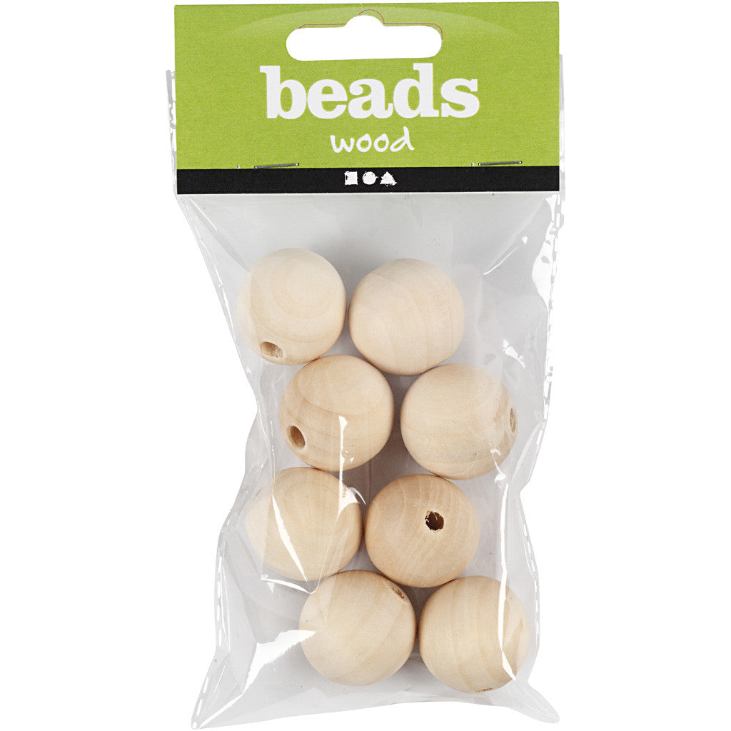 Houten kralen 25 mm, 4,5 mm, gras hout - 8 st