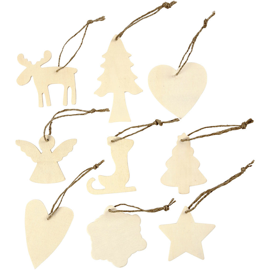 Houten Ornament, Kerst, 7-8 cm, plywood - 72 st