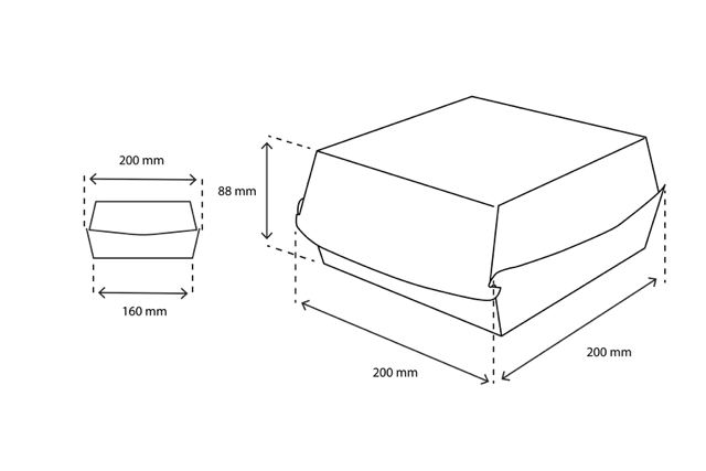 Menubox / Hamburgerbak 200x88x200 mm FSC®Mix kraft - 300 stuks