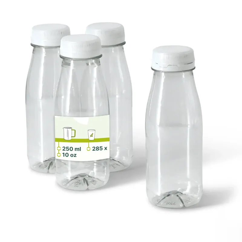 Flessen van gerecycled PET - 250 ml Transparant/Witte Deksel - 285 st
