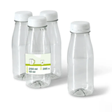 Flessen van gerecycled PET - 250 ml Transparant/Witte Deksel - 285 st