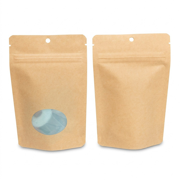 Kraft thuis composteerbare stazak met ovaal venster 10x6x15cm - 100 st