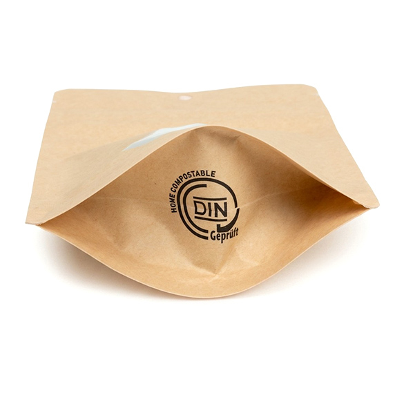 Kraft thuis composteerbare stazak met ovaal venster 10x6x15cm - 100 st