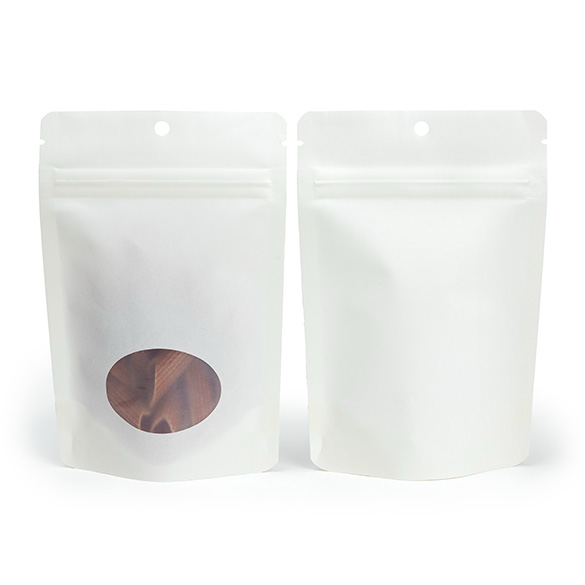 Witte thuis composteerbare stazak met ovaal venster 10x6x15cm - 100 st