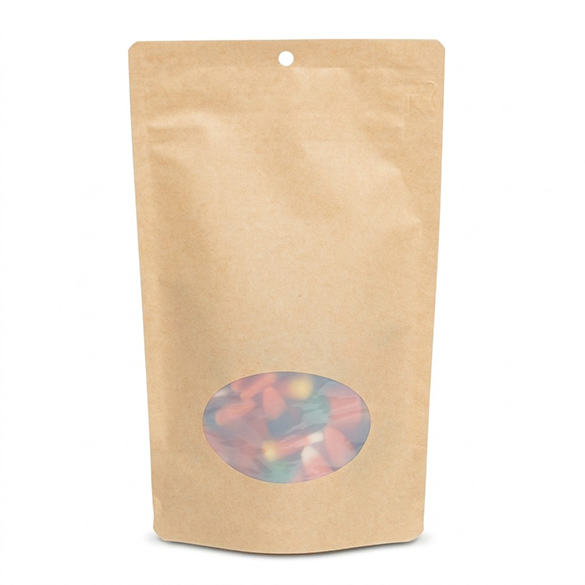 Kraft Home Compostable Stand Up Pouch with Oval Window and Pocket Zipper 13x8x20,5cm