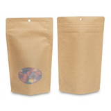 Kraft thuis composteerbare stazak met ovaal venster en pocket sluiting 13x8x20,5cm - 100 st