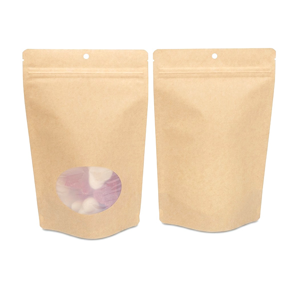 Kraft thuis composteerbare stazak met ovaal venster 15x9x23cm - 100 st