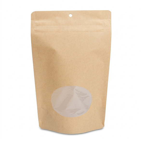 Kraft thuis composteerbare stazak met ovaal venster en pocket sluiting 15x9x23cm - 100 st
