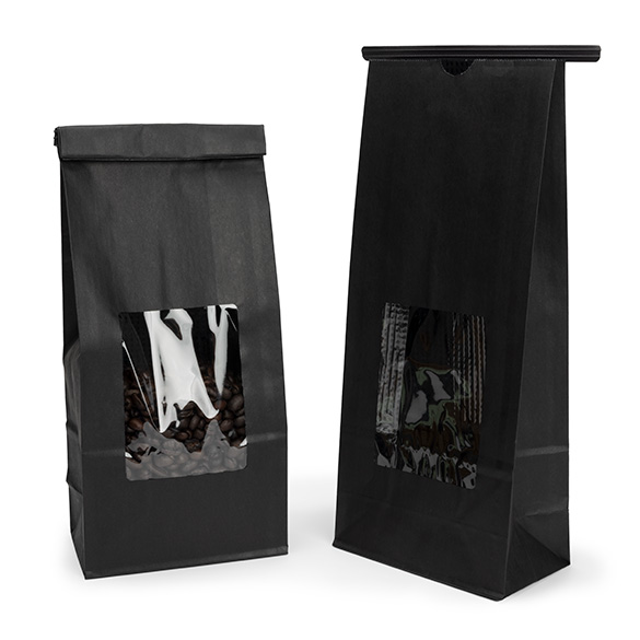 Blokbodemzakken Zwart met sluiting en venster 108x64x267mm - 100 st.