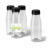 Flessen van gerecycled PET - 250 ml Transparant/Zwart Deksel - 285 st