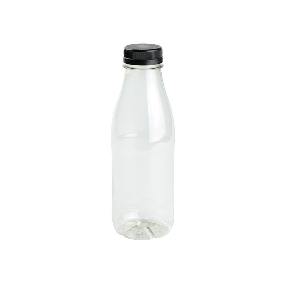 rPET bottles 500 ml clear/black lid 
