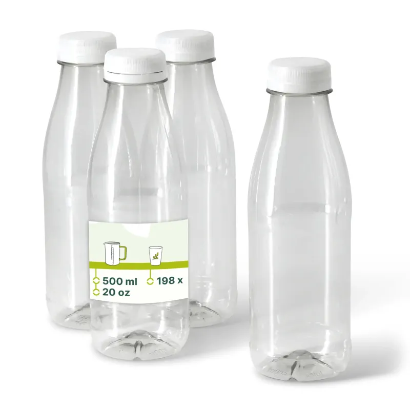 Flessen van gerecycled PET - 500 ml Transparant/Witte Deksel - 198 st