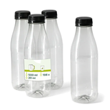 Flessen van gerecycled PET - 500 ml Transparant/Zwart Deksel - 198 st