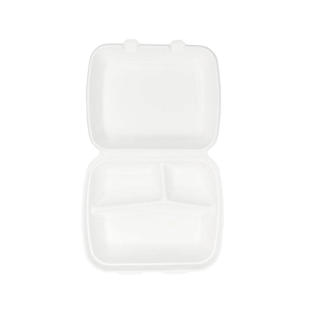 Menubak met Deksel Suikerriet 3-vaks 25x20x7,5 cm - 200 stuks