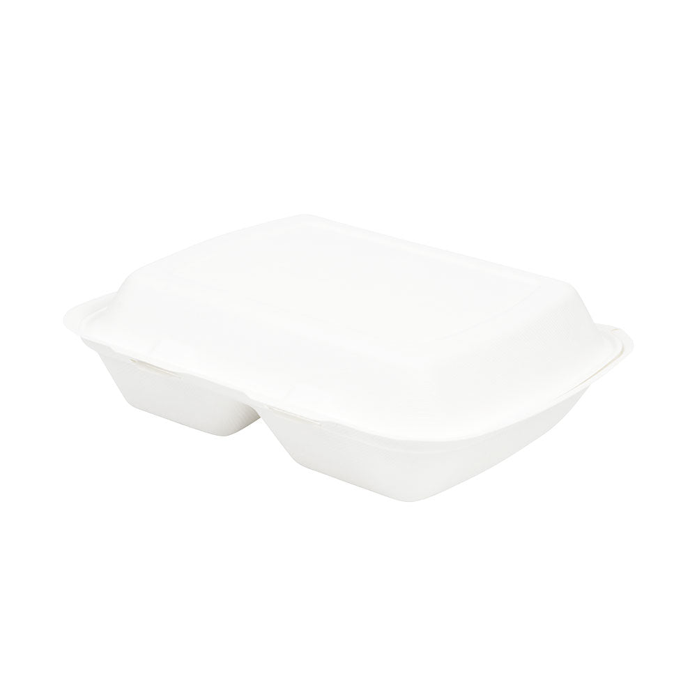 Menubak met Deksel 2-vaks Suikerriet 25x20x7,5 cm - 200 stuks