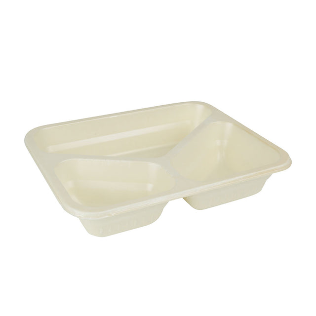 Meal trays Cellulose 950 ml, 25x17.7x4.5 cm 3 compartments, natural, bio