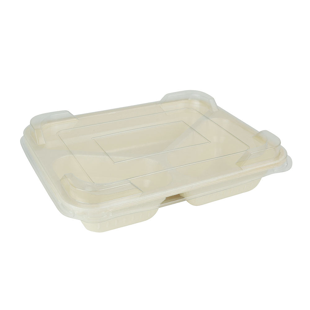 Maaltijdbakjes Cellulose 950 ml, 25x17,7x4,5 cm 3 vakjes, naturel, bio-gecoat - 220 stuks