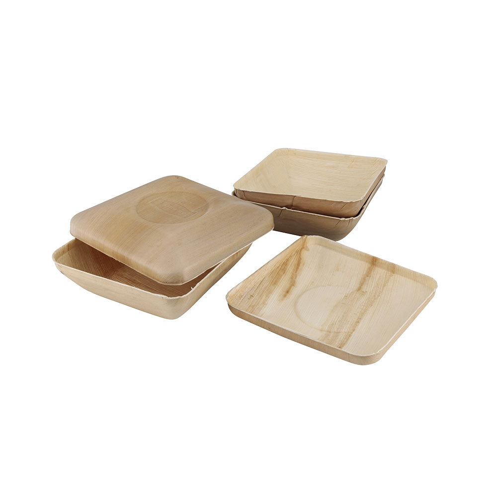 Schalen Palmware® 18x5x18 cm 800 ml, met deksel vierkant - 60 stuks
